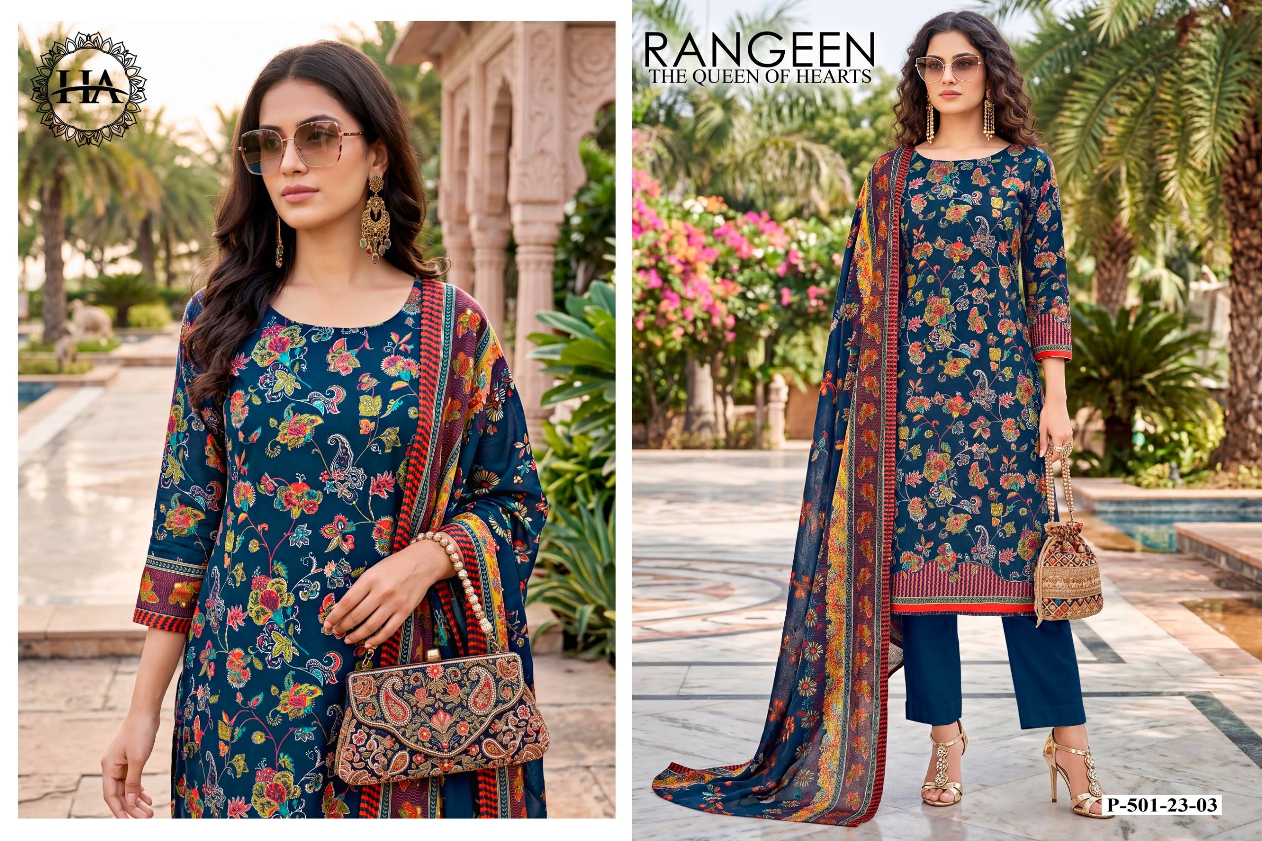 RANGEEN by Harshit Fashion Hub 501-23-01 To 501-23-06 Series Stylish Beautiful Colourful Printed Pure Discharge Zam At Wholesale Price